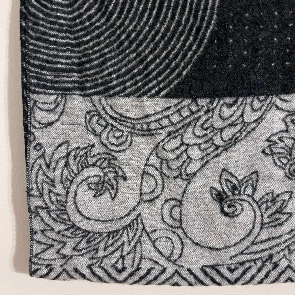 Vivante black gray abstract paisley pattern viscose scarf